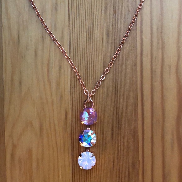 Aurora Borealis, Pink Opal + Violet Crystal Drop Necklace - Picture 10 of 16